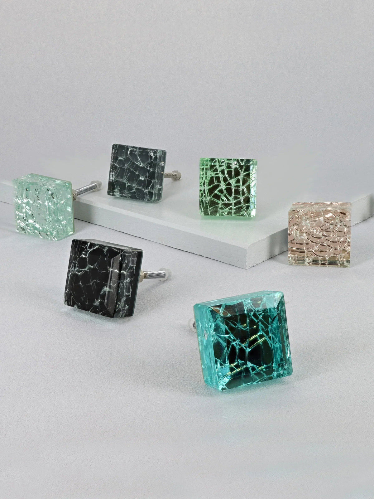 Maison Square Crystal Crackle Mirror Glass Cabinet Pull Knob — G Decor