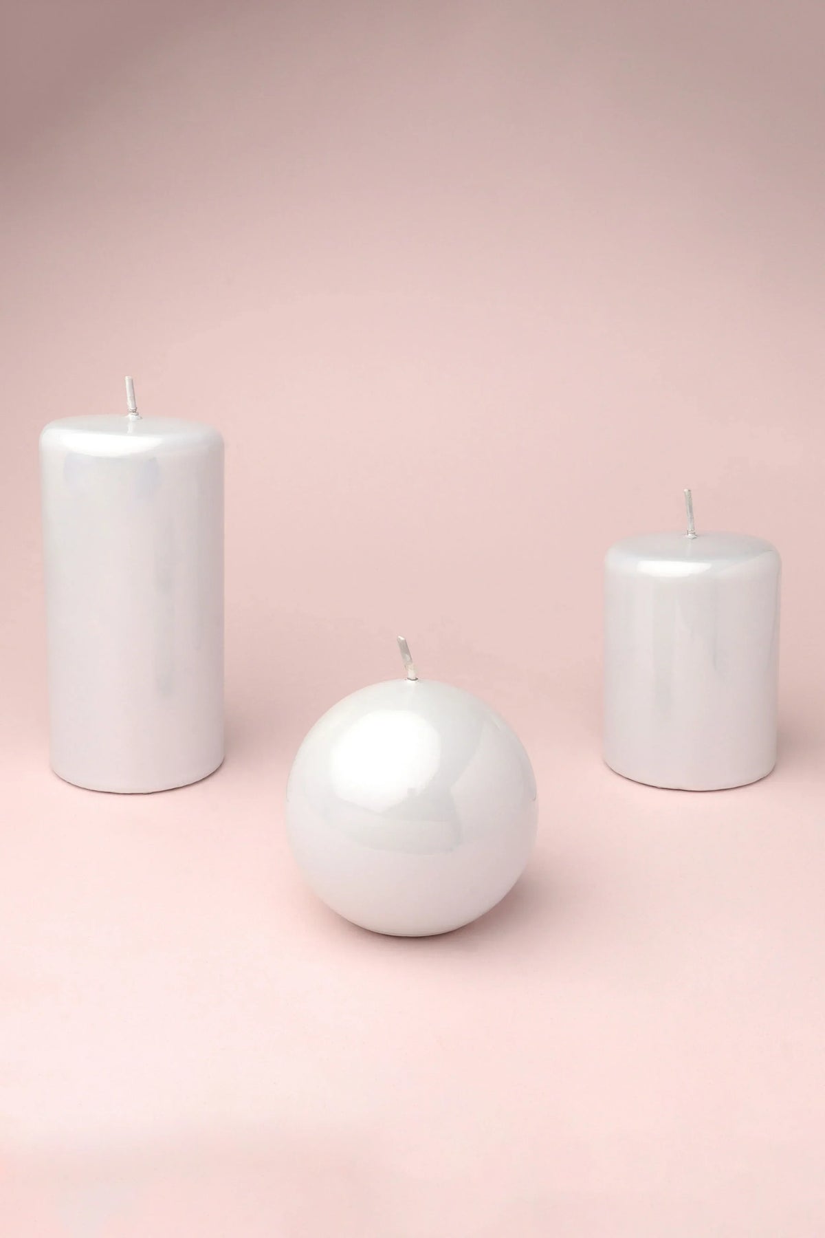Clarae Reflet Mirror Glass Pillar and Ball Candle in Pearl White — alternate view, G Decor
