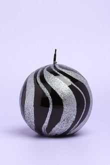Mirror Glass Pillar and Ball Candles in Black and Silver Glitter