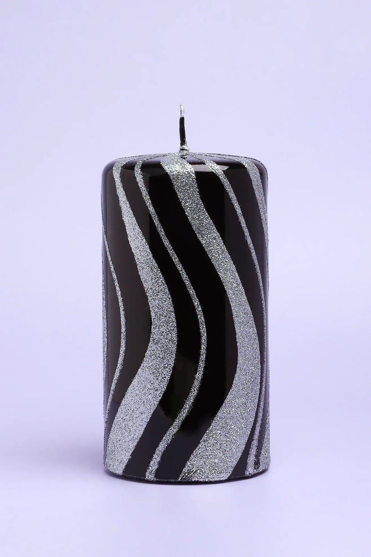 Mirror Glass Pillar and Ball Candles in Black and Silver Glitter — view 5, G Decor