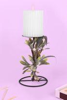 Mistletoe Tall Pillar Candle Holder with Frosted Leaves and Berries — G Decor