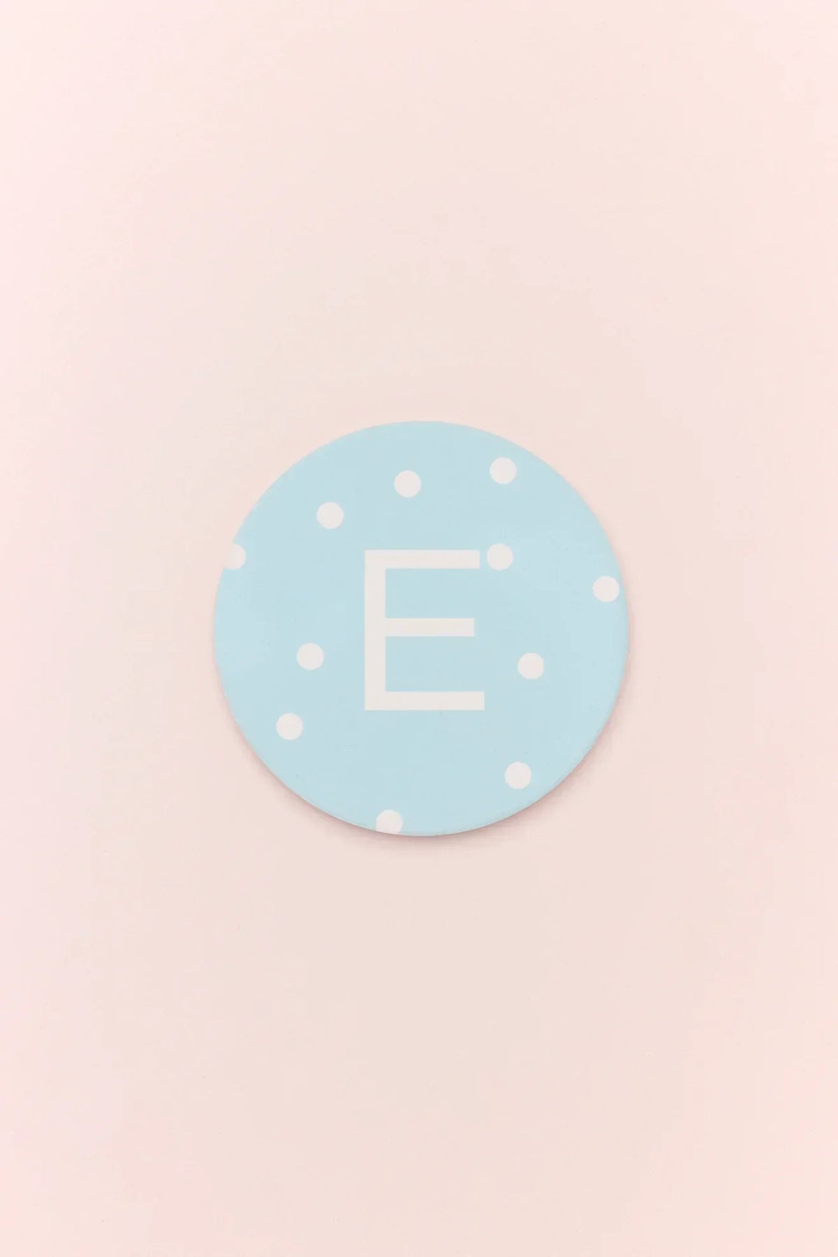 Personalised Pastel Polka Dot Monogram Ceramic Coaster with Cork Base — close-up view, G Decor