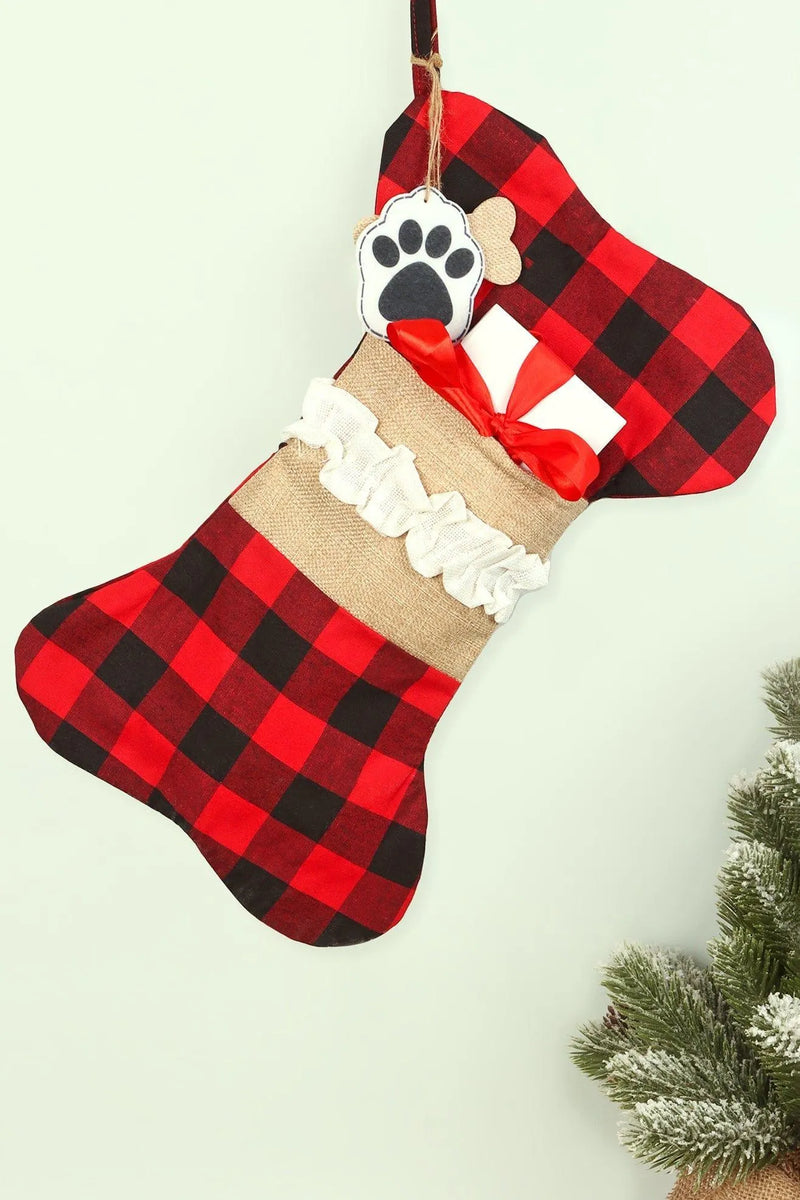 Chaussette friandises pour chien en coton à carreaux rouges "Pawfect Surprise"
