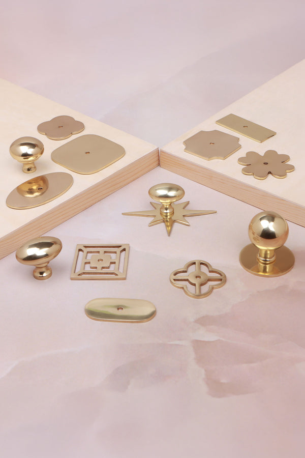 Polished Brass Cabinet Knobs and Backplates, Mix and Match Solid Brass Ball, Oval and Mushroom Cupboard Knobs, Lacquered Drawer Knobs