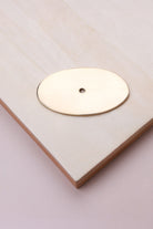 Polished brass oval backplate, 69 x 40mm: solid brass with a 4mm centre hole for the knob bolt