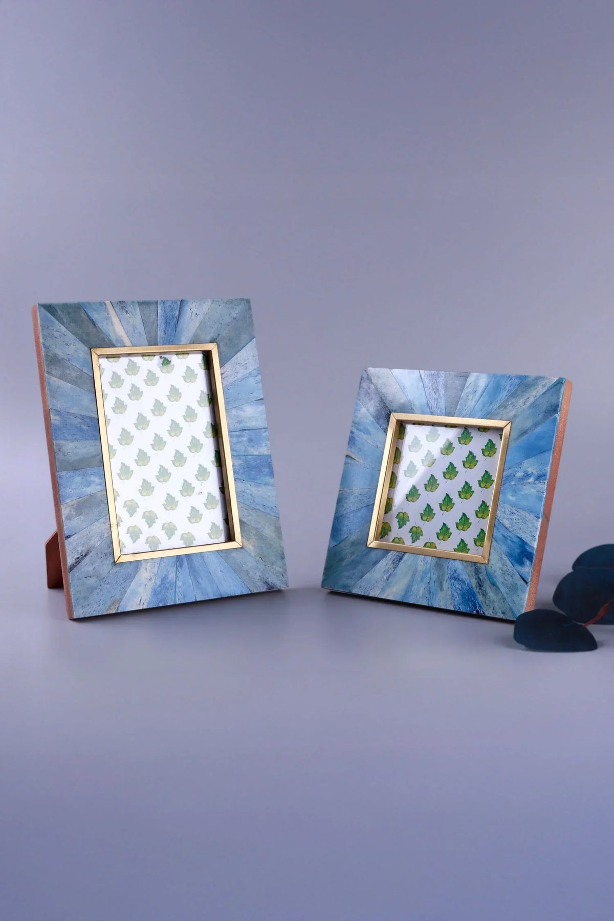 Profondo Blu Bone Inlay Photo Frame in Deep Blue and Gold — G Decor