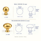 Size drawing: ball cabinet knob in satin brass