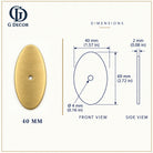 Size drawing: oval backplate 69x40mm in satin brass