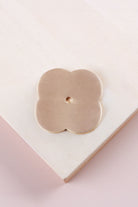 Satin brass quatrefoil backplate, 42 x 42mm: solid brass with a 4mm centre hole for the knob bolt