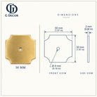 Size drawing: square backplate 50mm in satin brass