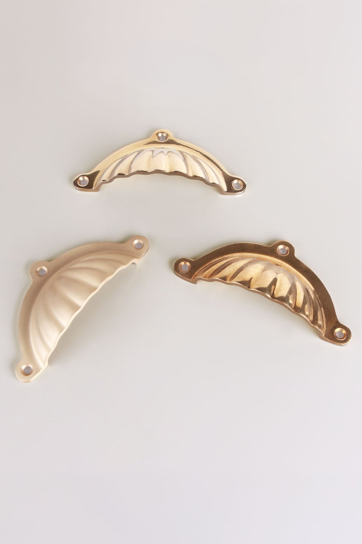 Scalloped cup pull in polished, aged and satin brass, fourth view