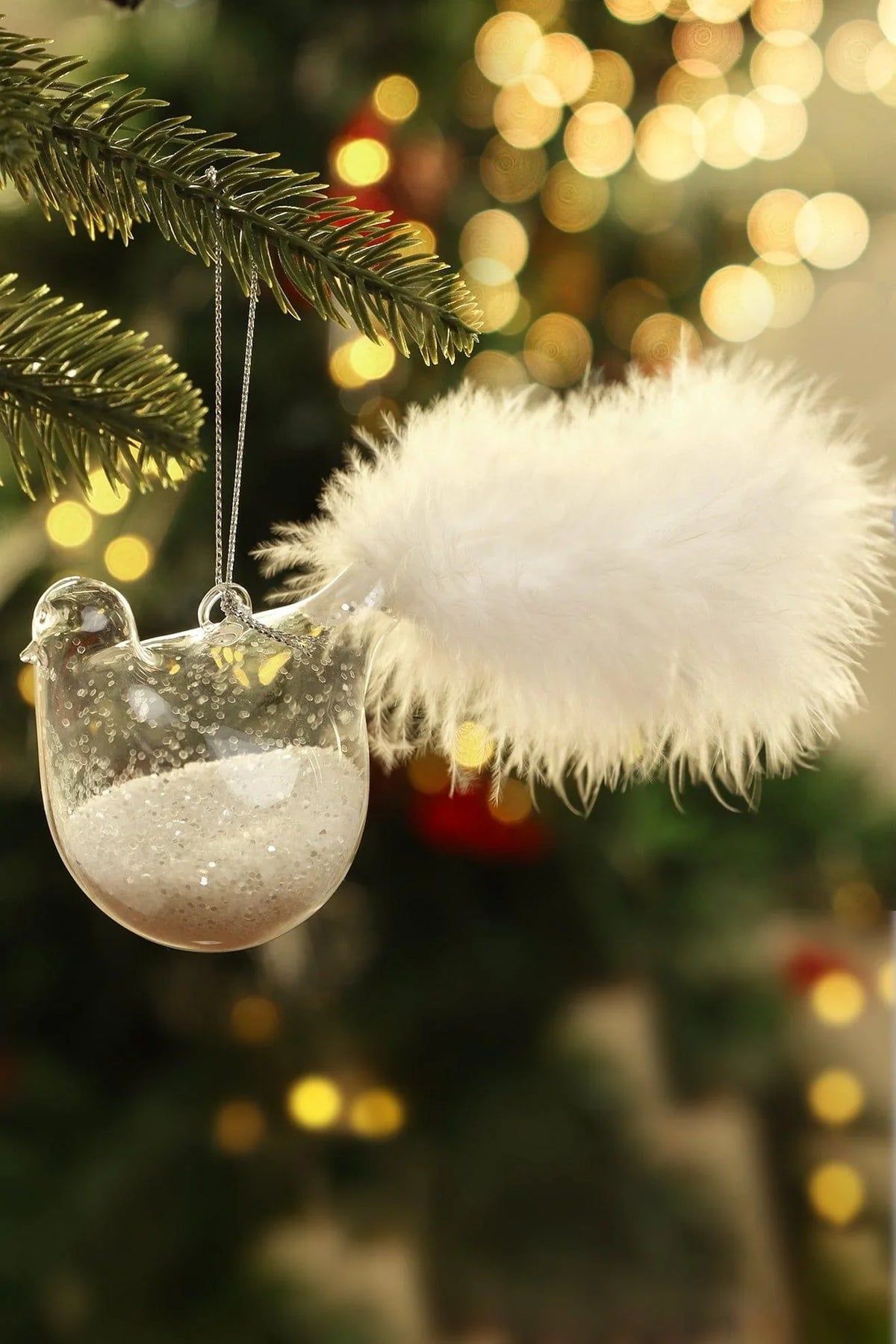 Pair of Hand-Blown Glass Doves with White Feather Tails — alternate view, G Decor