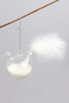 Pair of Hand-Blown Glass Doves with White Feather Tails — close-up view, G Decor