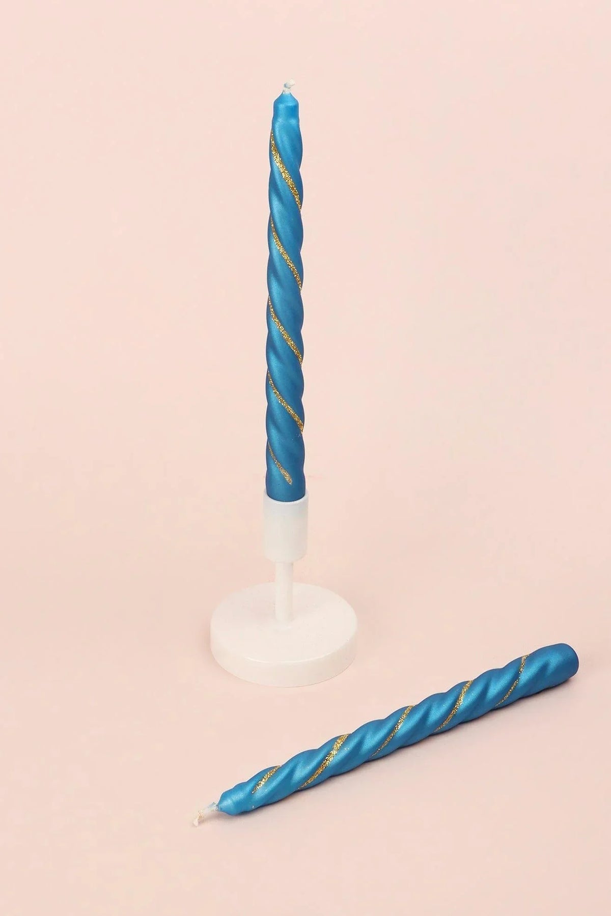 Maison Dorée Pair of Royal Blue Spiral Glitter Taper Candles — G Decor