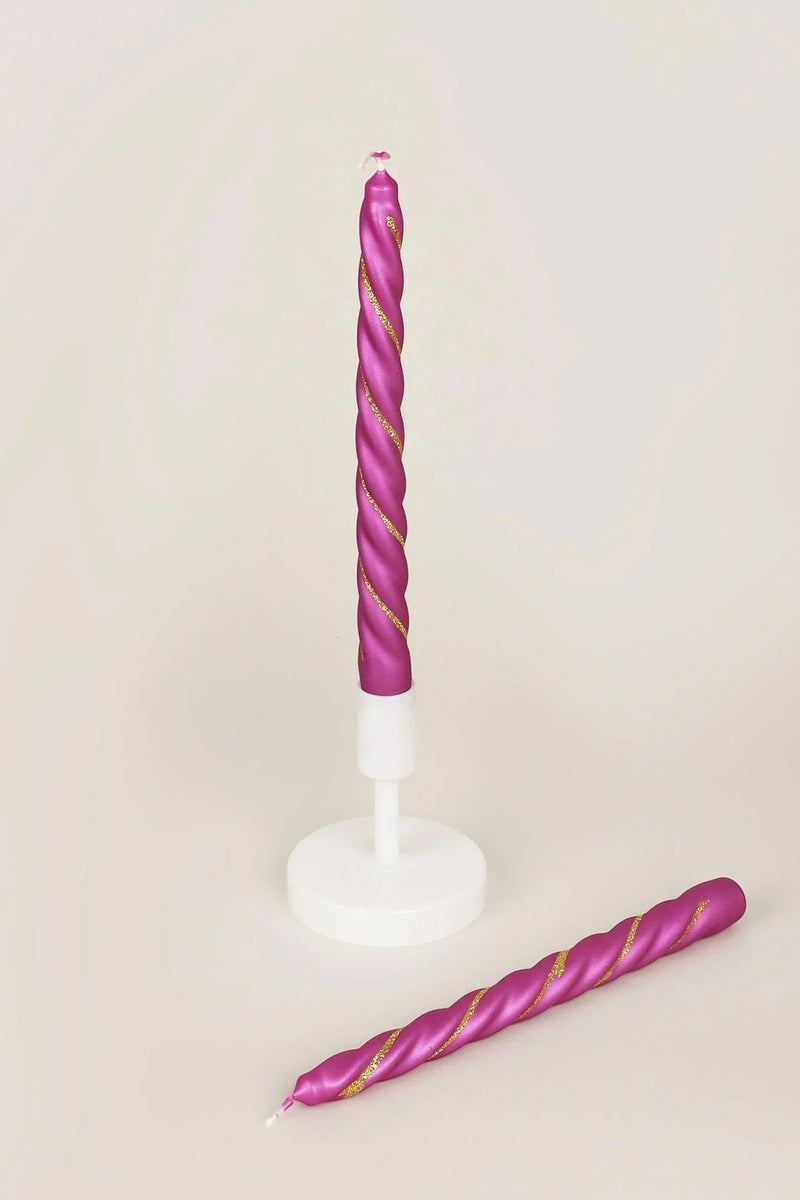 Maison Dorée Pair of Violet Orchid Spiral Glitter Taper Candles