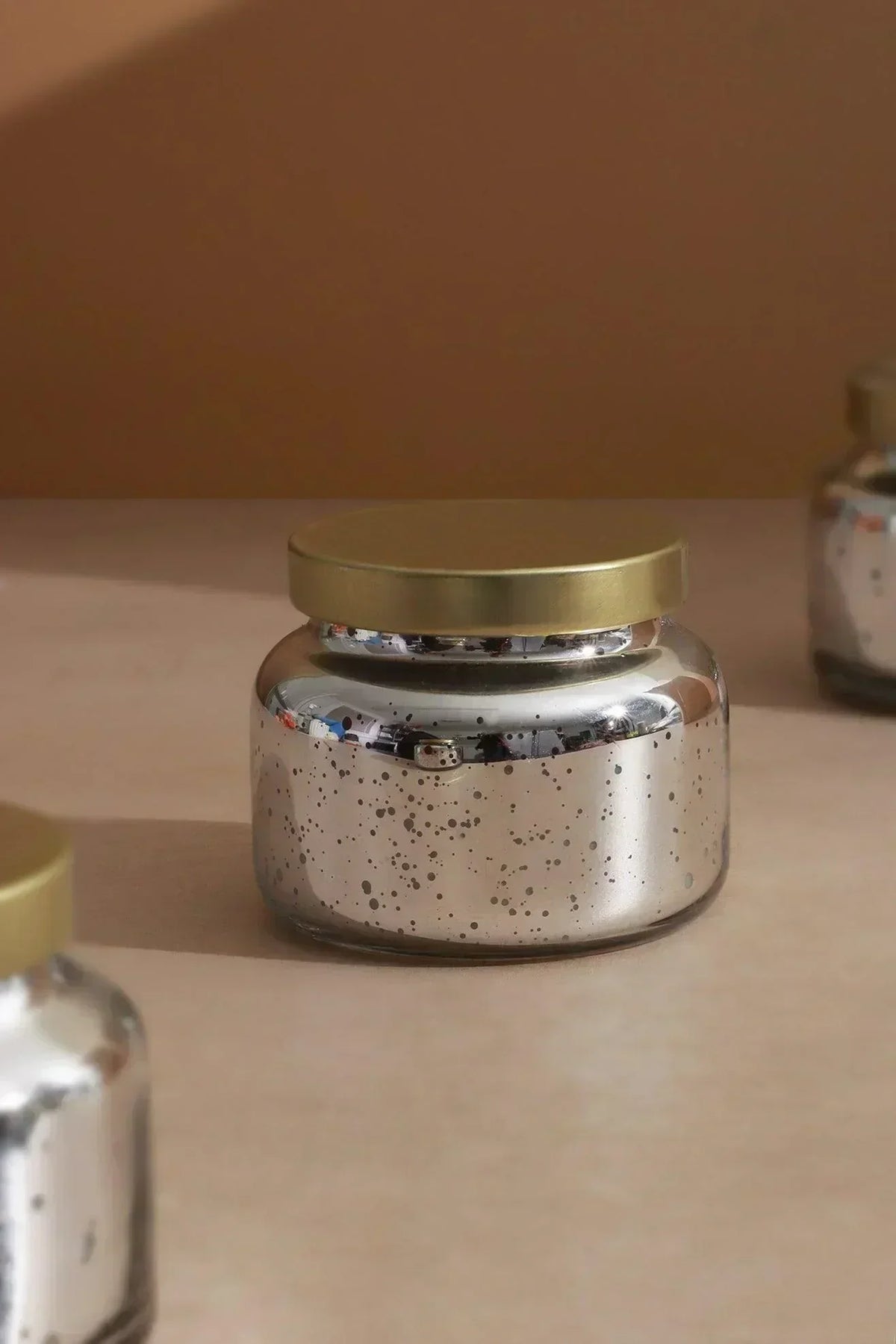 Aurielle Linen Soy Wax Jar Candles Set of 3 in Silver — lifestyle view, G Decor