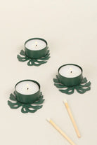 Set of 3 Green Leaf Tealight Holders in Deep Forest Green — G Decor