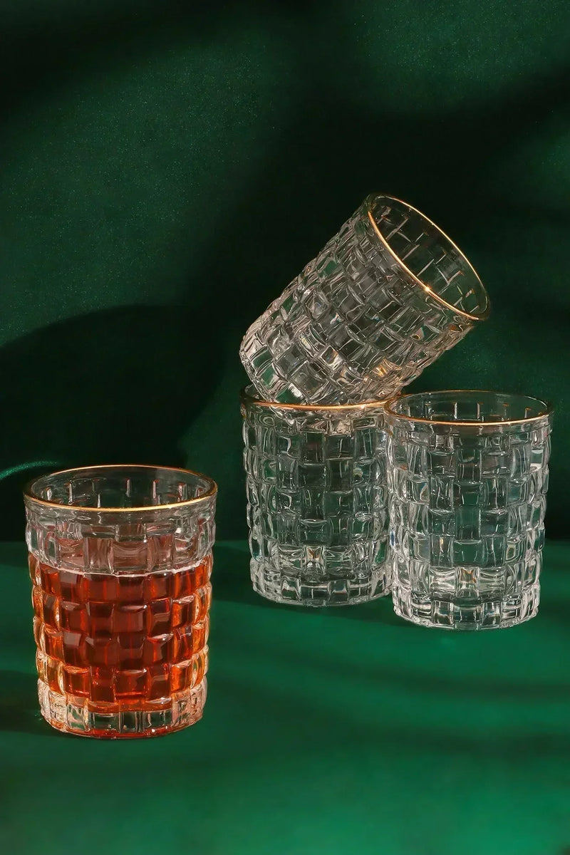 Dante Vintage Textured Tumbler Glasses with Gold Rim Set of 4