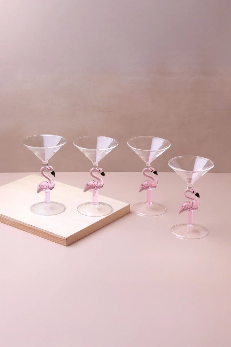 Flamingo Stem Pink Cocktail and Martini Glasses Set of 4