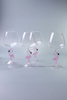 Flamingo Stem Pink Wine Glasses Sculpted Glassware Set of 4