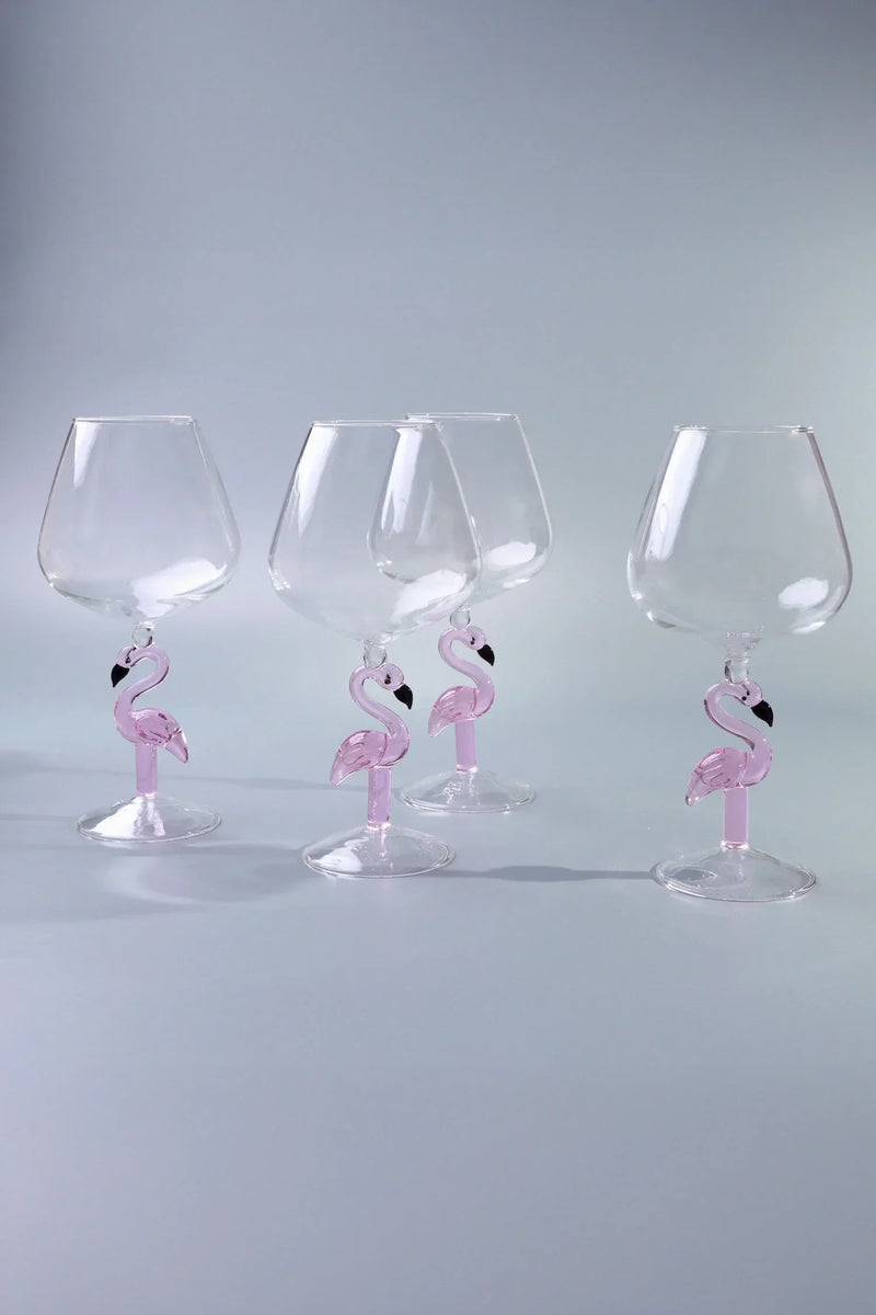 Flamingo Stem Pink Wine Glasses Sculpted Glassware Set of 4