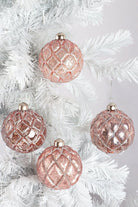 Set of 4 Antique Rose Pink Mercury Glass Christmas Baubles — G Decor
