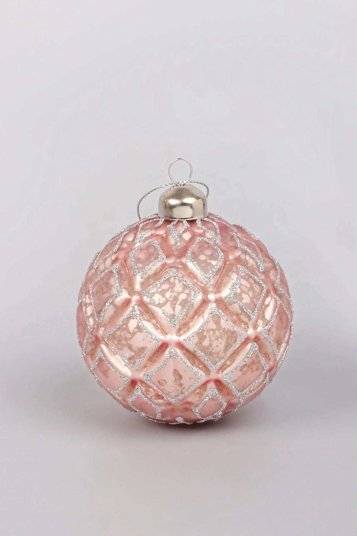 Set of 4 Antique Rose Pink Mercury Glass Christmas Baubles — alternate view, G Decor