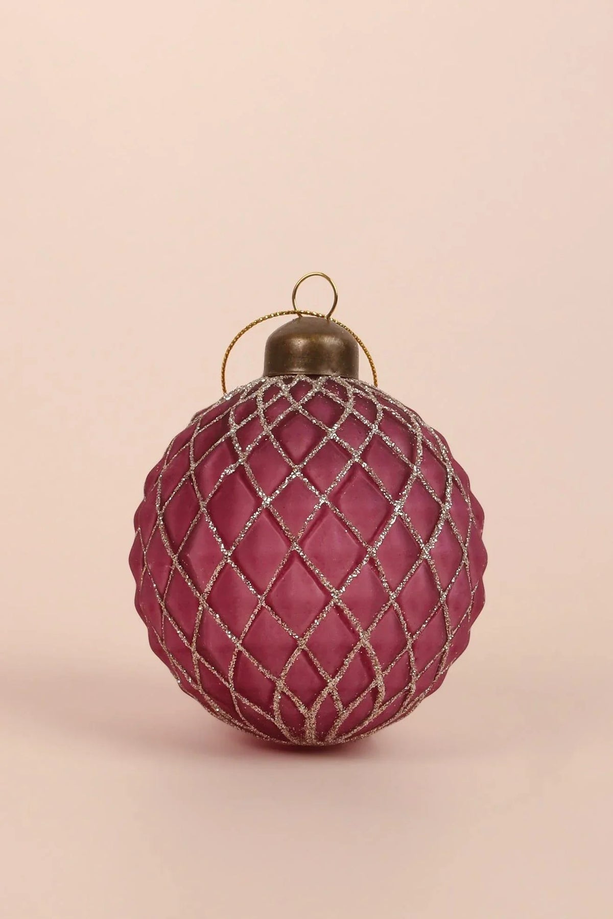 Set of 4 Pink Plum Glass Christmas Baubles with Gold and Silver Glitter — view 5, G Decor