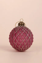 Set of 4 Pink Plum Glass Christmas Baubles with Gold and Silver Glitter — view 5, G Decor