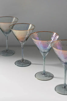Iridescent Grey Hammered Martini Glasses with Gold Rim — Set of 4