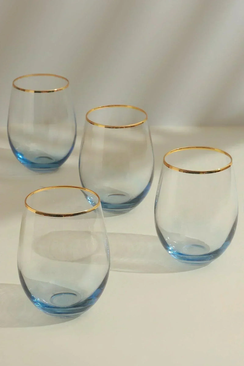 Radiance Ombre Gold-Rim Tumbler Glasses in Sapphire Lagoon Set of 4