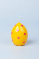 Yellow Easter Polka Egg Candles in Sunny Barnyard — close-up view, G Decor