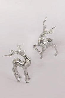 Set aus zwei silbermelierten Rentier-Weihnachtsbaumschmuck aus Glas
