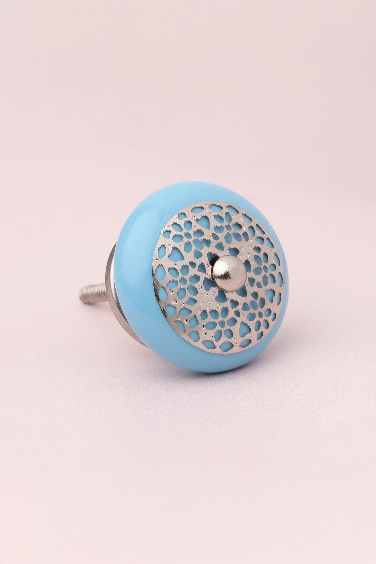 Silver Applique II Elegant Lace Ceramic Cabinet Knob — close-up view, G Decor