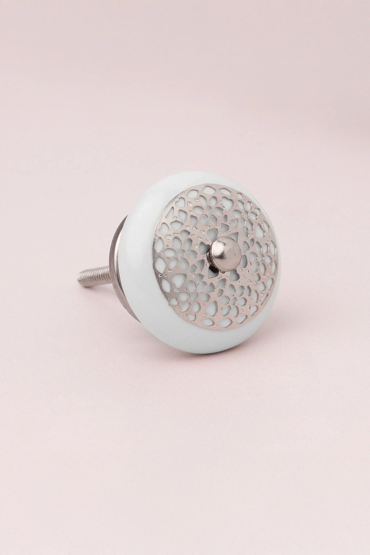Silver Applique II Elegant Lace Ceramic Cabinet Knob — view 6, G Decor