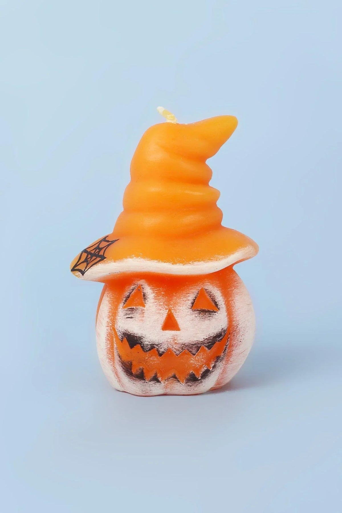 Trick and Trouble Halloween Pumpkin Hat and Ghost Candles — close-up view, G Decor