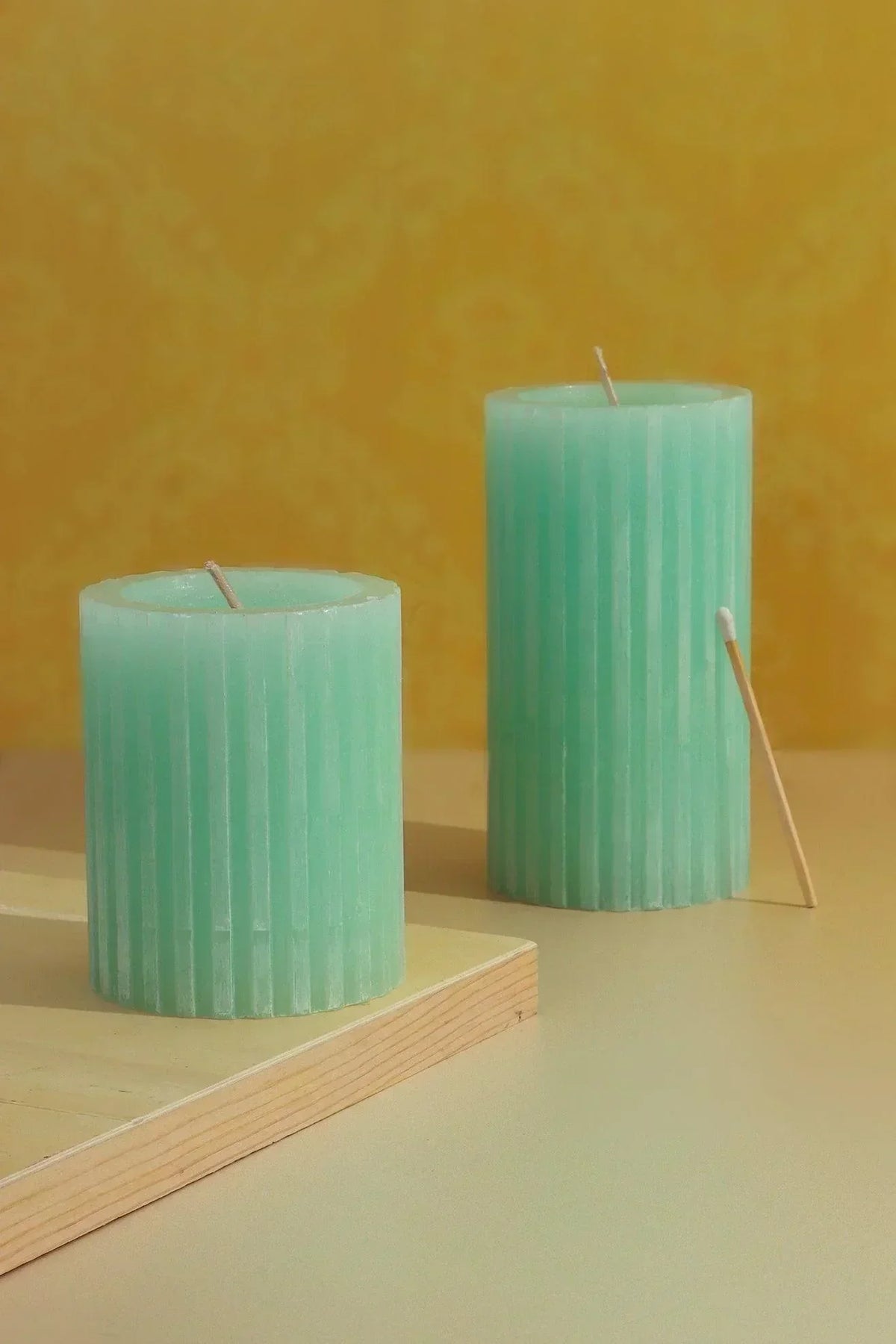Textured Harmony Scented Pillar Candle in Light Green — G Decor