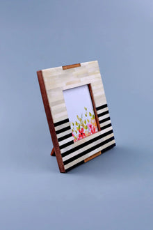 Blackline Edit Bone and Brass Photo Frame in Monochrome Stripe