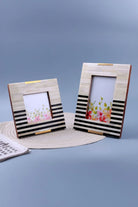 Blackline Edit Bone and Brass Photo Frame in Monochrome Stripe — G Decor