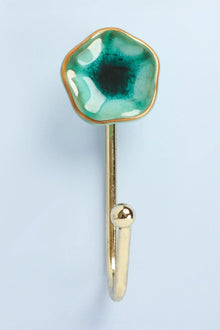 Tiffity Hand-Painted Ceramic Wall Hook in Crackle Glaze with Brass