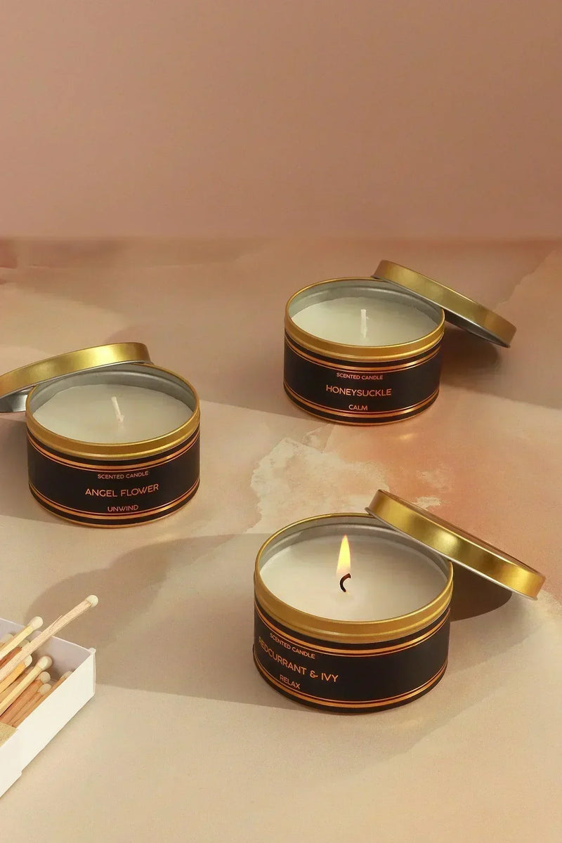 Tranquessence Scented Tin Candle in Black and Gold