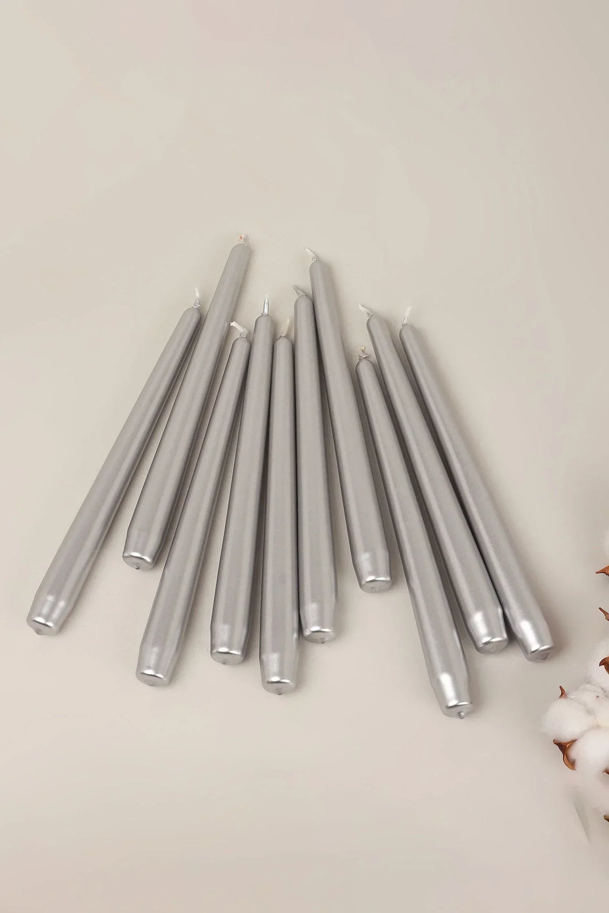 Velaré Silver Glow Tall Opaline Taper Candles — alternate view, G Decor