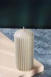 Velluto Bianco Ribbed Velvet Pillar Candle in Cream — close-up view, G Decor