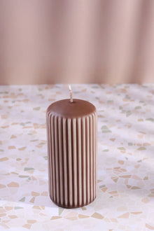 Velluto Caffè Ribbed Velvet Pillar Candle in Coffee