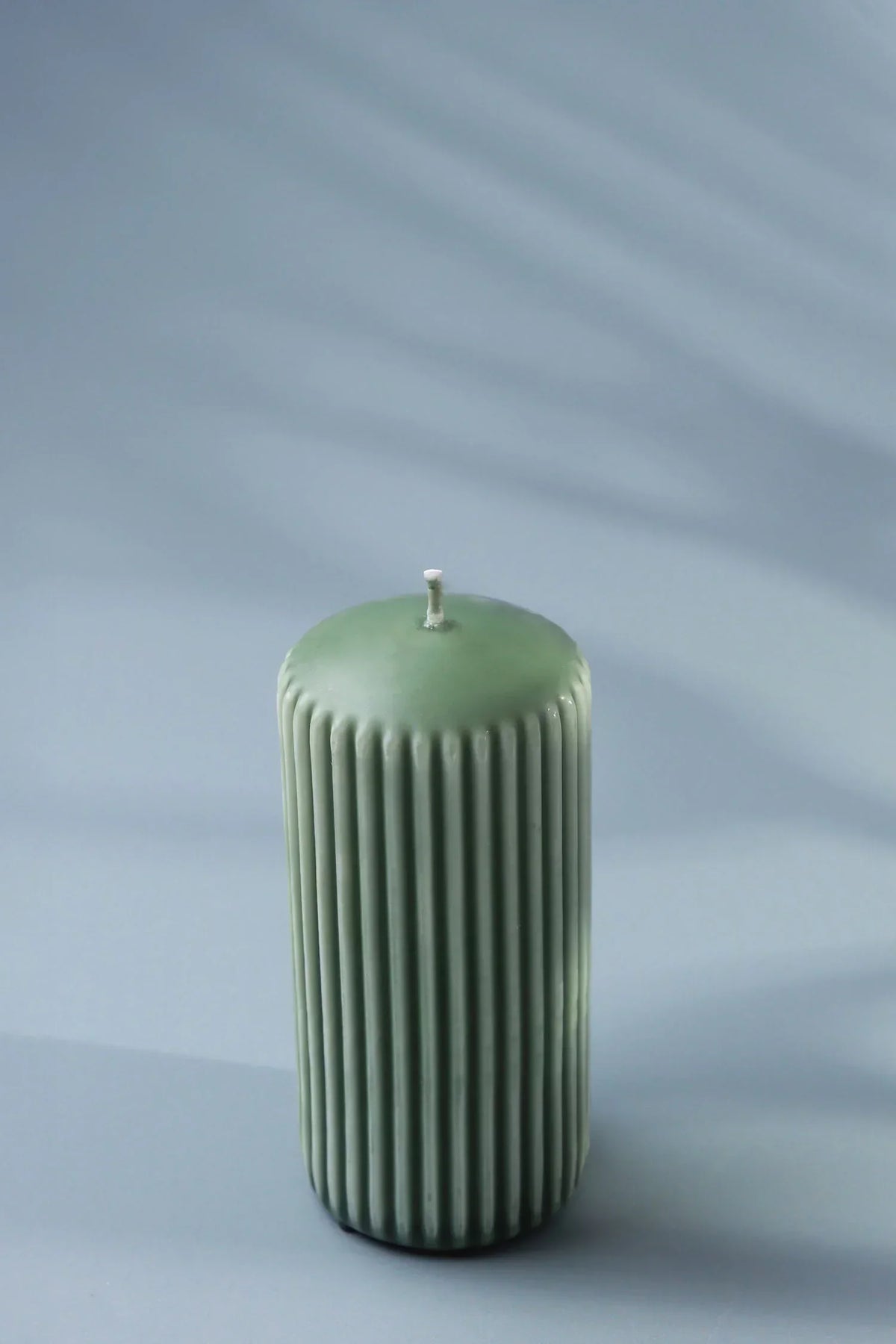 Velluto Oliva Ribbed Velvet Pillar Candle in Olive Green — alternate view, G Decor