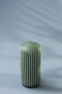 Velluto Oliva Ribbed Velvet Pillar Candle in Olive Green