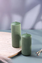 Velluto Oliva Ribbed Velvet Pillar Candle in Olive Green — G Decor