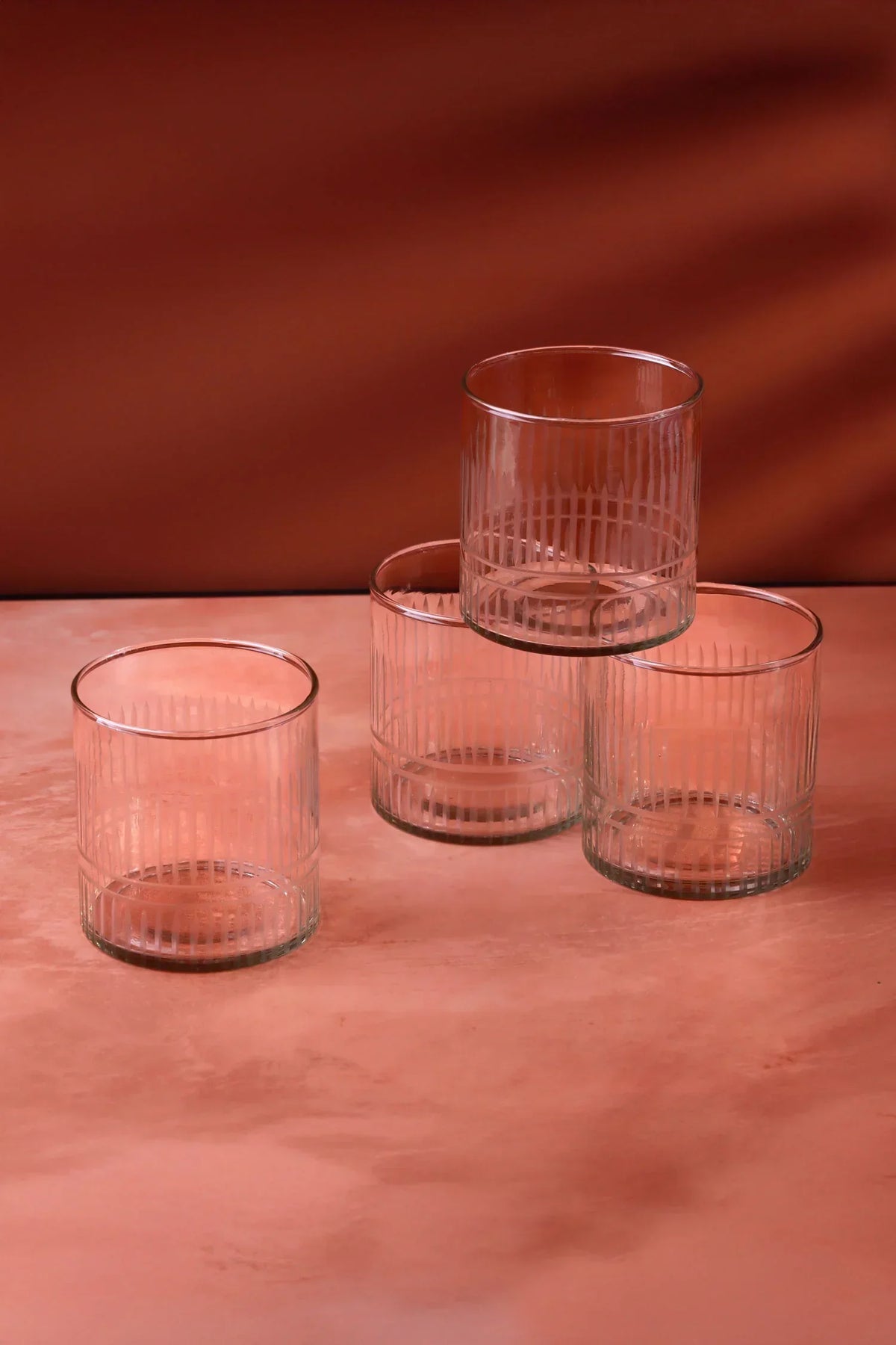 Virelle Hand-Engraved Glass Tumblers or Decanter Set of 4 — close-up view, G Decor