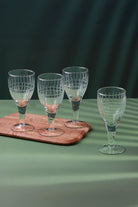 Virelle Hand-Etched Linear Stemmed Wine Goblets Set of 4 — G Decor
