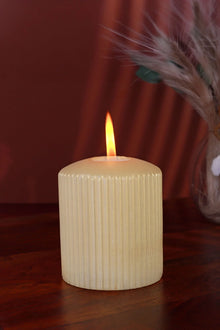 Vellure Ribbed Pillar Candle in Sandstone Yellow